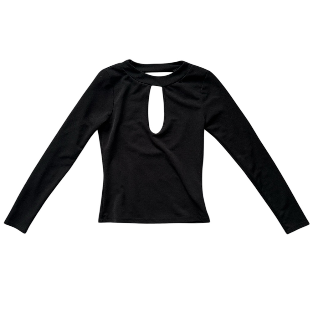 Tobi Black Long Sleeve Cut-Out Top with Keyhole Back